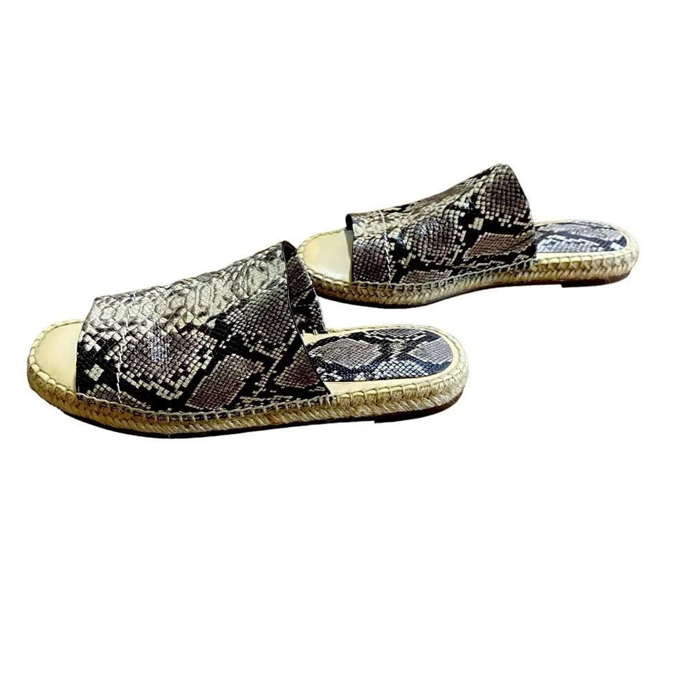 SPLENDID - SNAKESKIN SLIDES /‎ ESPADRILLES / MULE - DARK BROWN & TAN - S6